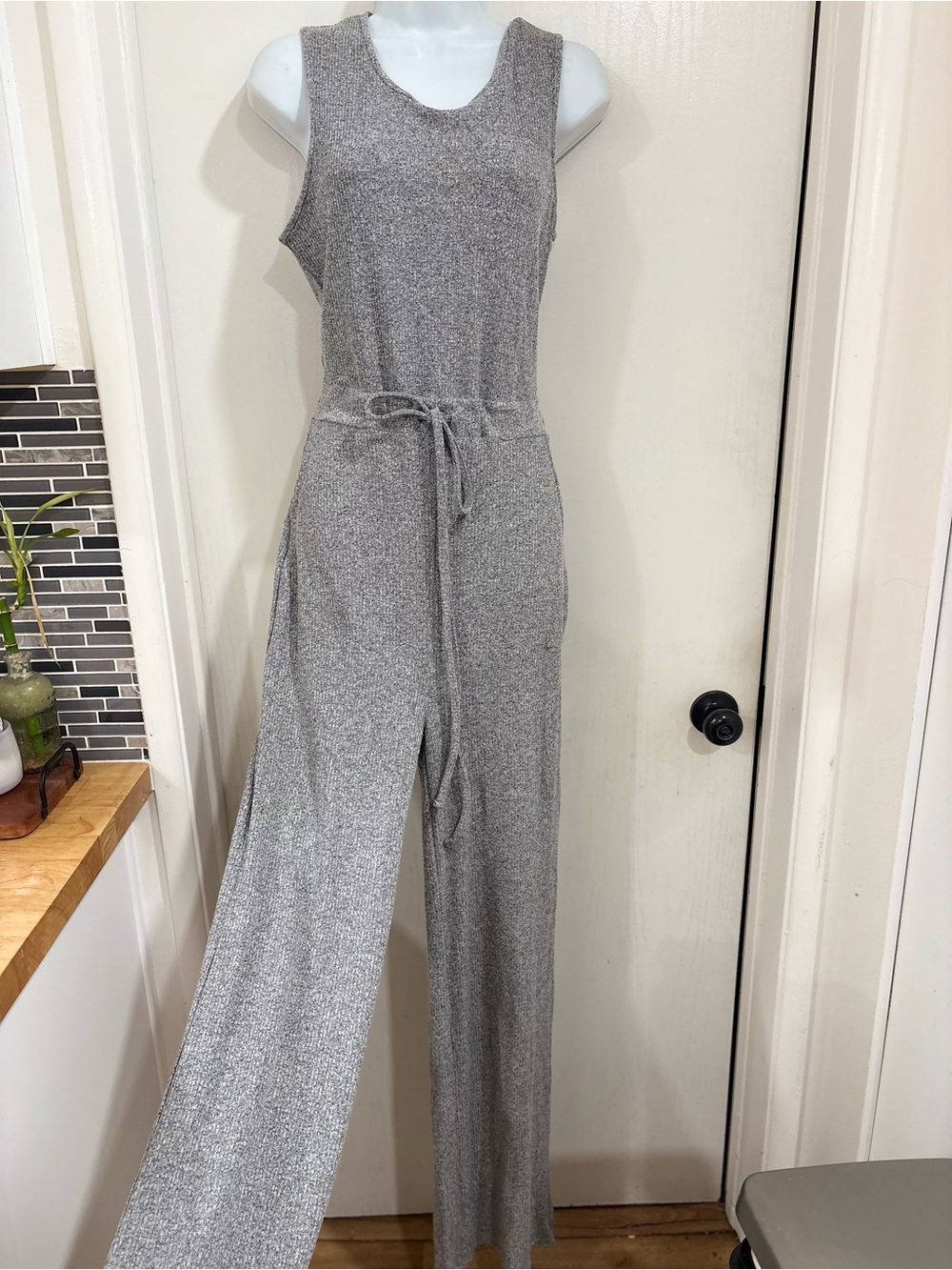 Fashion Nova Gray Sleeveless Wide-Leg Jumpsuit with Tie Waist